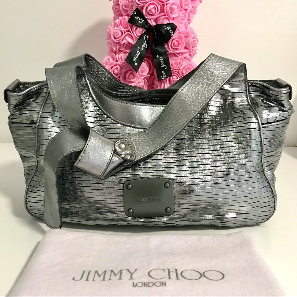 Authentic ⭐️ JIMMY CHOO ⭐️ Woman’s Silver / Metallic Leather Hobo Shoulder Bag
